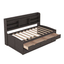 Captain Bed With Built In Bookshelves, 3 Storage Drawers, And Trundle