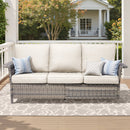 76.7" Wide Outdoor Wicker Patio Sofa with Armrests