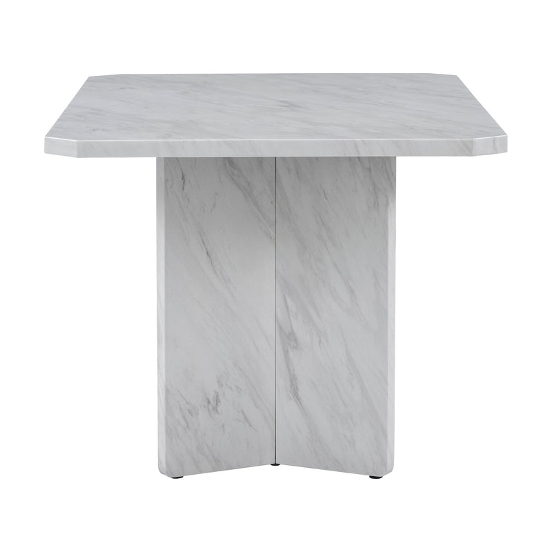 6-Piece Modern Style Dining Set with Faux Marble Table and 4 Upholstered Dining Chairs & 1 Bench (White)