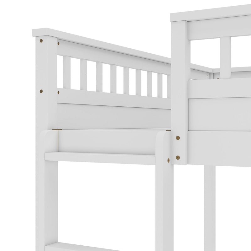 Queen over Queen Bunk Bed with Ladder and Guardrails, White