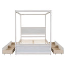 Canopy Platform Bed With Drawers, Support Slats, No Box Spring Needed