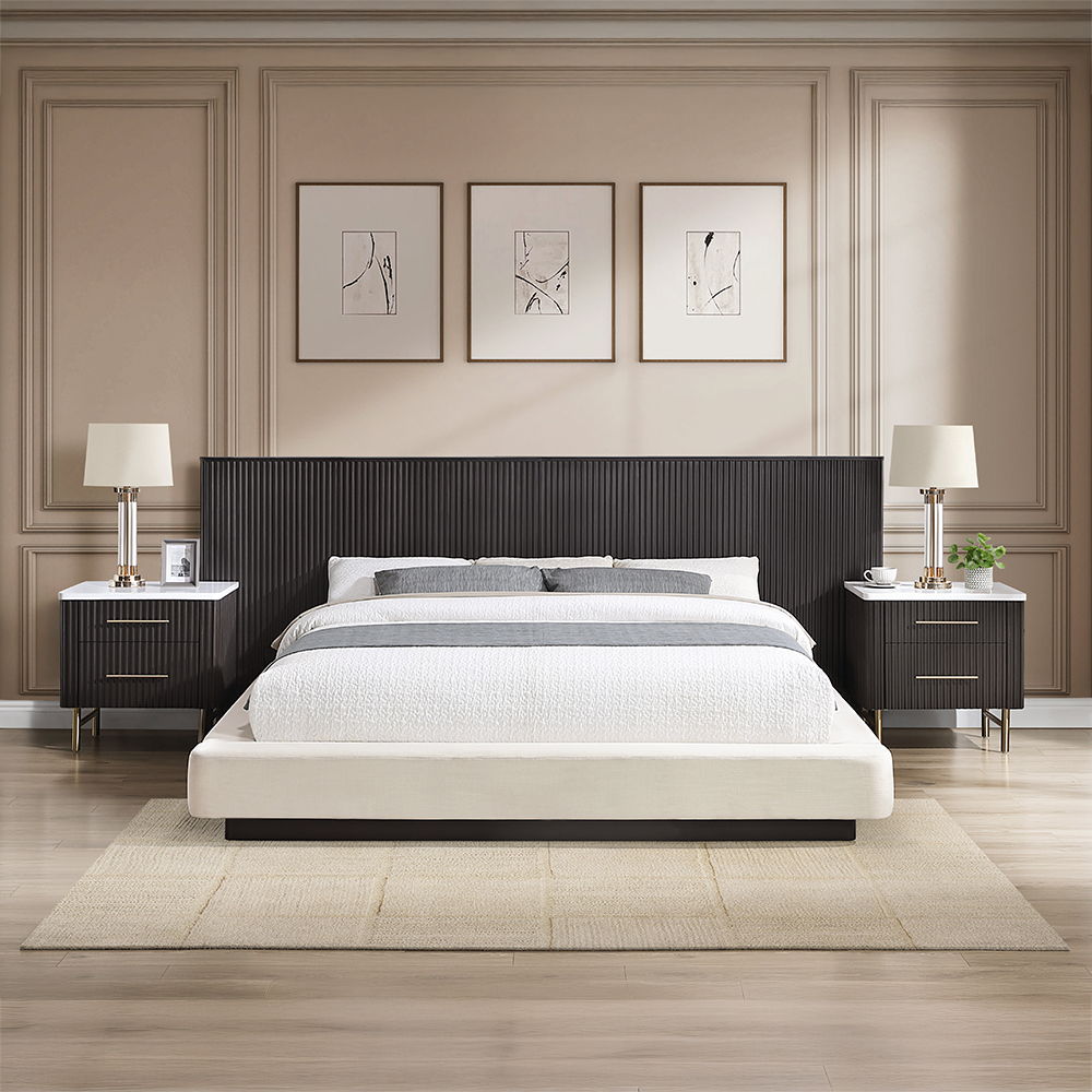 Clayten - Eastern King Bed - Beige Linen & Espresso, photo 6 of 7