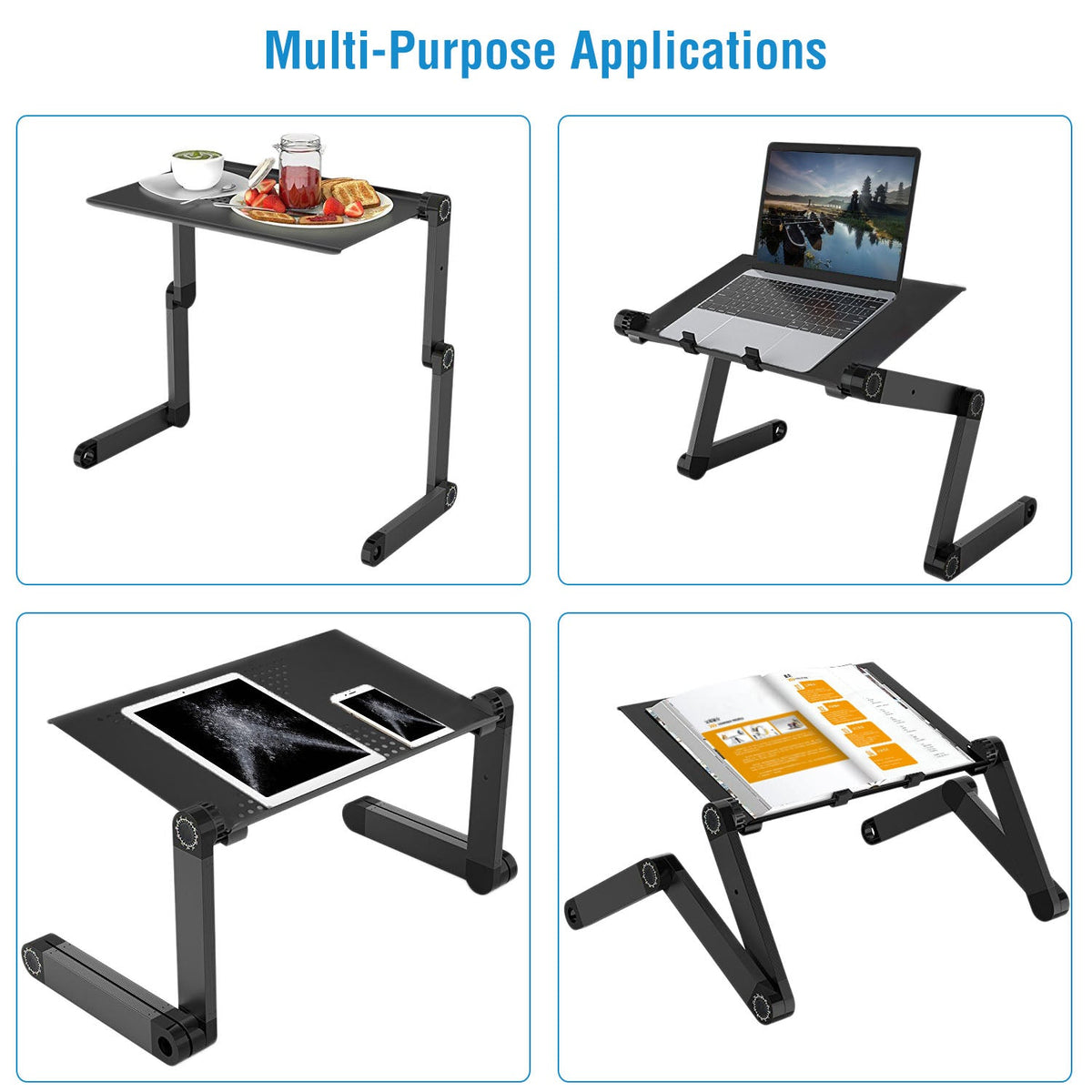 Foldable Laptop Table Bed Notebook Desk with Mouse Board Aluminum Alloy Breakfast Snacking Tray for Home Office Travel Use, photo 9 of 11