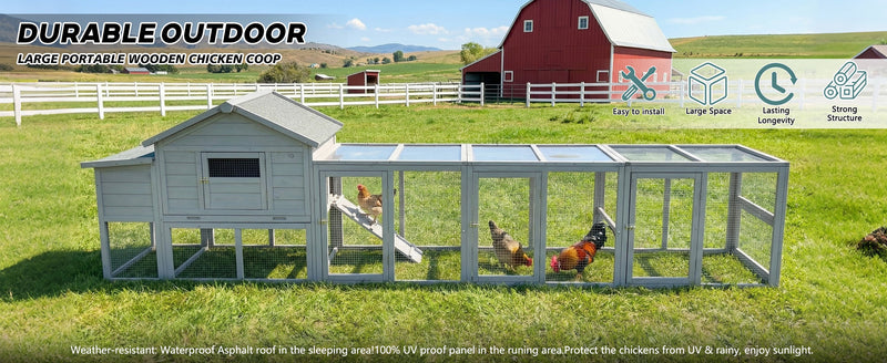 141" Gray Large Wooden Chicken Coop with Nesting Box, photo 2 of 10