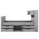 Captain Platform Bed Frame With Storage Bookcases, Shelves, And 4 Drawers