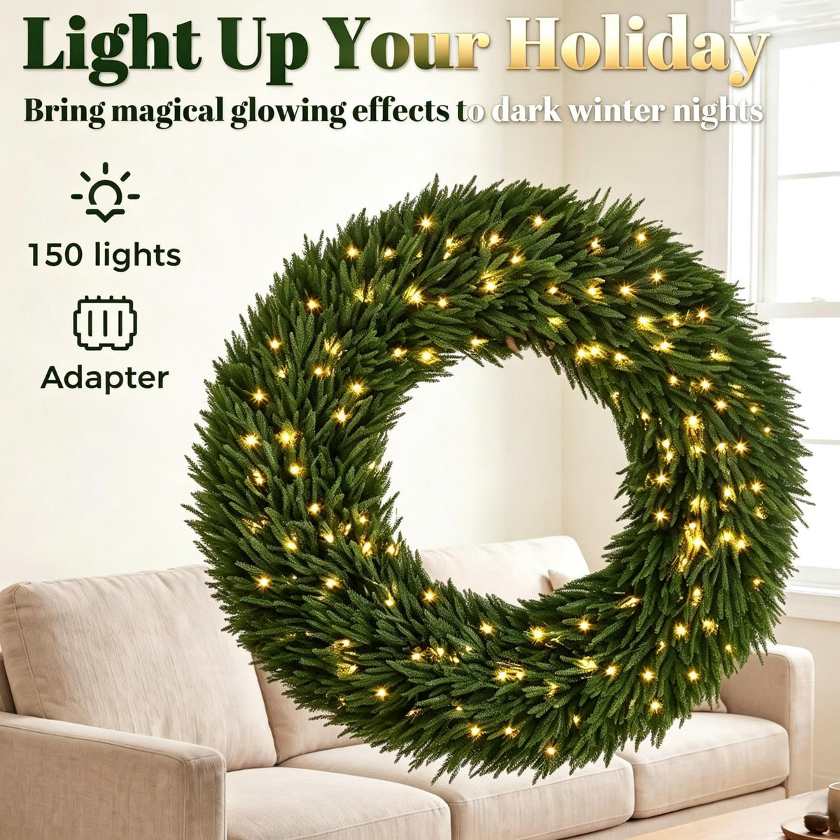 48 In Artificial Norfolk Pine Christmas Wreath, Pre-Lit, photo 8 of 10