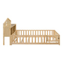 Full Size Montessori Floor Bed With Bookcases And boards, Solid Wood Platform Bed With Guard Rails And Storage Headboards - Natural by HouseOfZazla