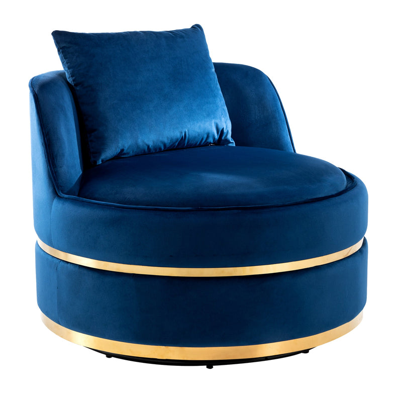 360 Degree Swivel Accent Chair Velvet Modern Upholstered Barrel Chair Over-Sized Soft Chair with Seat Cushion for Living Room, Bedroom, Office, Apartment, Blue