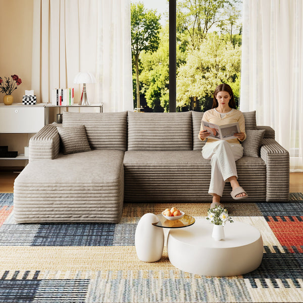 95" Cloud Sectional Sofa,Modern Minimalist Upholstered Couches, Comfort U Shaped Sofa for Living Room,Deep Seat Corner Couch,No Assembly Required,Camel( (Plush Corduroy Fabric)