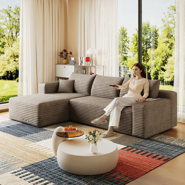 95" Cloud Sectional Sofa,Modern Minimalist Upholstered Couches, Comfort U Shaped Sofa for Living Room,Deep Seat Corner Couch,No Assembly Required,Camel( (Plush Corduroy Fabric), photo 2 of 10