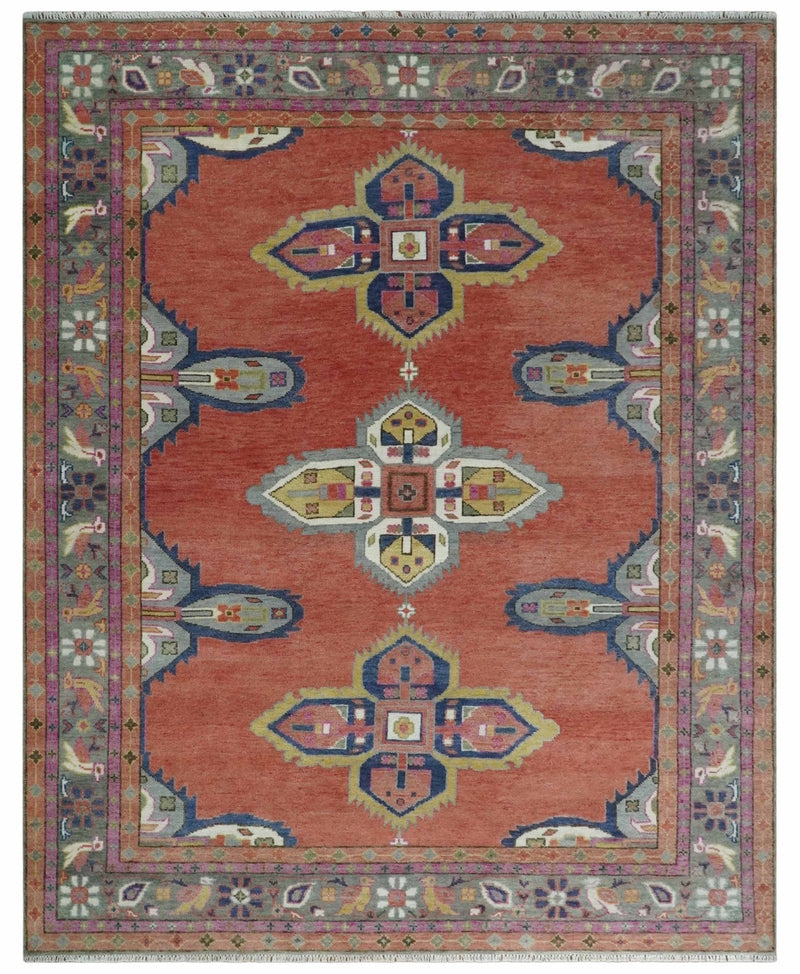 8x10, 9.5x12 and 10x14 Hand Knotted Dark Peach and Silver Traditional Wool Rug