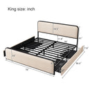 Modern Bed With Curved Upholstered Headboard And Footboard, Heavy Duty Metal Slats