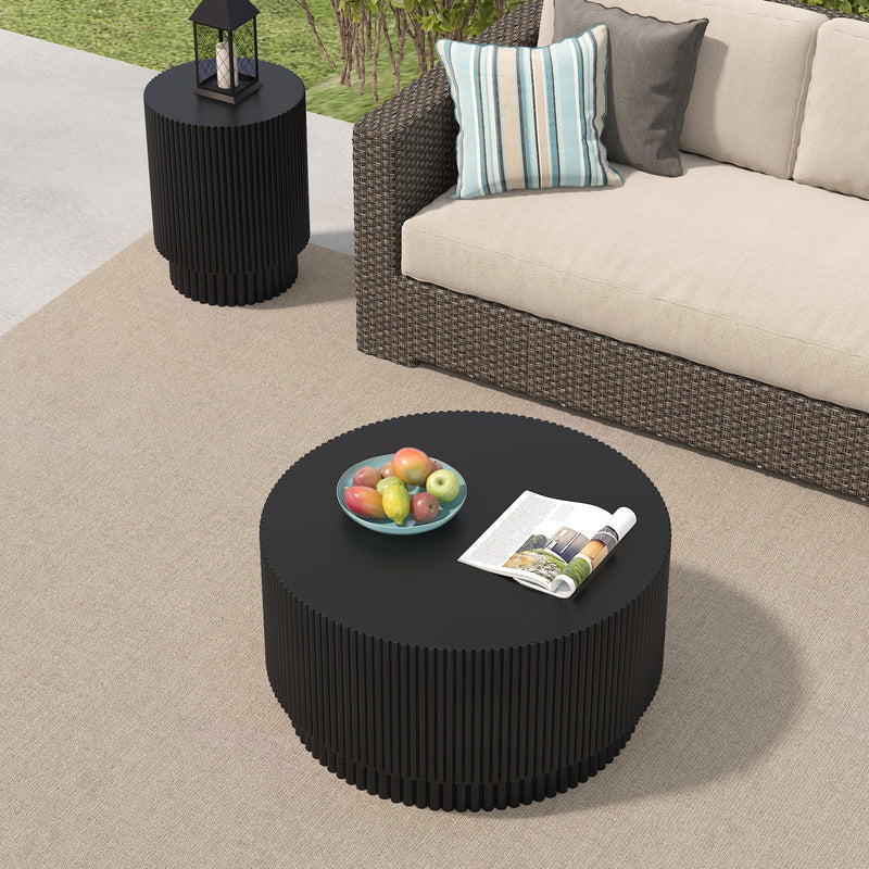 Walker Edison - 15.72-inch H-barrel coffee table, Nordic style, simple design, suitable for indoor and outdoor use, magnesium oxide material, suitable for living room, bedroom or garden sofa