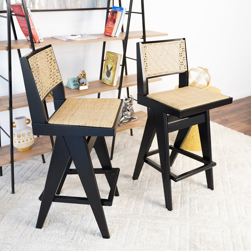 Walker Edison - Keira Rattan Bar Stool (Set of 2)