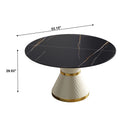 53.15" Modern Artificial Stone Round Carbon Steel Base Dining Table, Can Accommodate 6 People - Black / White by Unique Piece Furniture