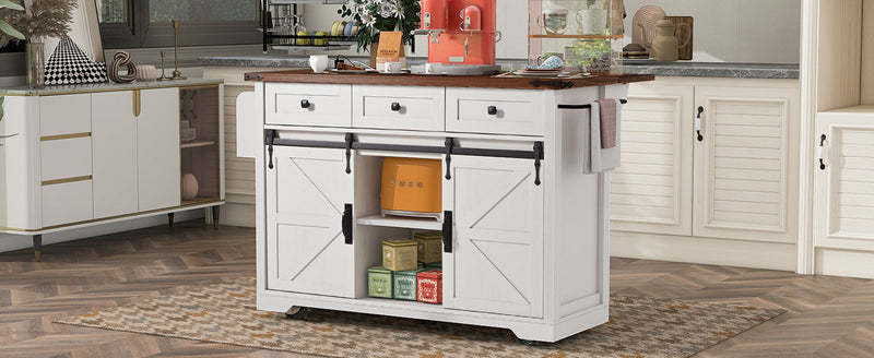 K&K 53.7" Farmhouse Kitchen Island with Power Outlet, photo 3 of 10