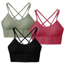 3Packs Women Cross Back Sport Bras Padded StrappyÊMedium Support Bras SexyÊFitnessÊTank Tops with Removable Pads for Gym Yoga Workout Running