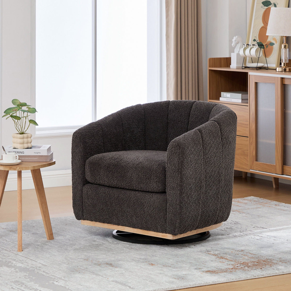 Swivel Upholstered Barrel Chair With Metal Base, photo 10 of 13