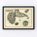 Vintage Map of Guadaloupe, 1823