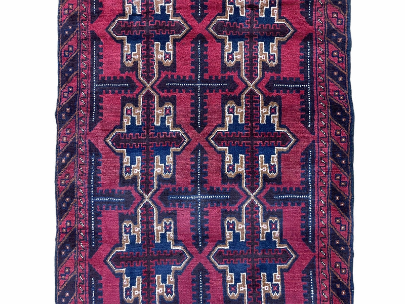 3X5 Vintage Handmade Tribal Wool Rug Balouchi Rug Afghan Rug Red Beige Blue Nice
