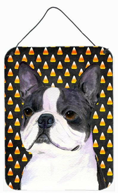 Boston Terrier Candy Corn Halloween Portrait Wall or Door Hanging Prints