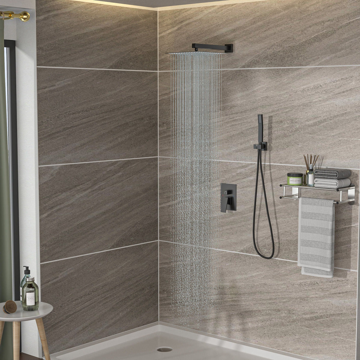 10" Square Dual Shower Head System Wall Mounted With Rough In Valve Modern Bathroom Fixture, photo 13 of 18