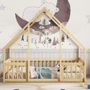 Wood House-Shaped Floor Bed With Fence, Guardrails by HouseOfZazla