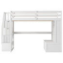 Full Size Loft Bed With Desk And Shelves, 2 Built In Drawers, Storage Staircase - White by HouseOfZazla