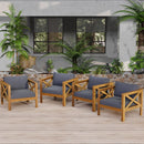 Outdoor Acacia Wood Club Wooden Armchair with Cushions (Set of 4)