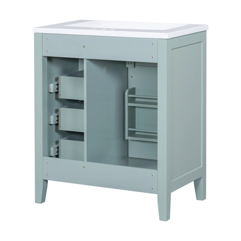 30" Bathroom Vanity with Sink Combo, Green Bathroom Cabinet with Drawers, Solid Frame and MDF Board