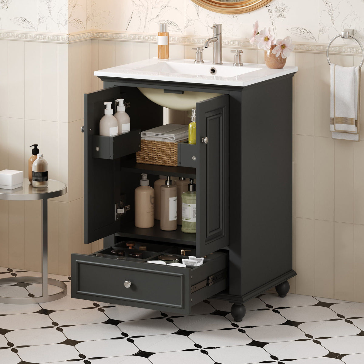 Modern Bathroom Vanity With Sink, Cabinet With Drawer And Dividers, Rectangular Storage Unit, photo 34 of 40