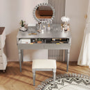 Luxury Vanity Desk With Round Mirror Height Adjustable Dressing Table Set Engineered Wood - Silver by HouseOfZazla