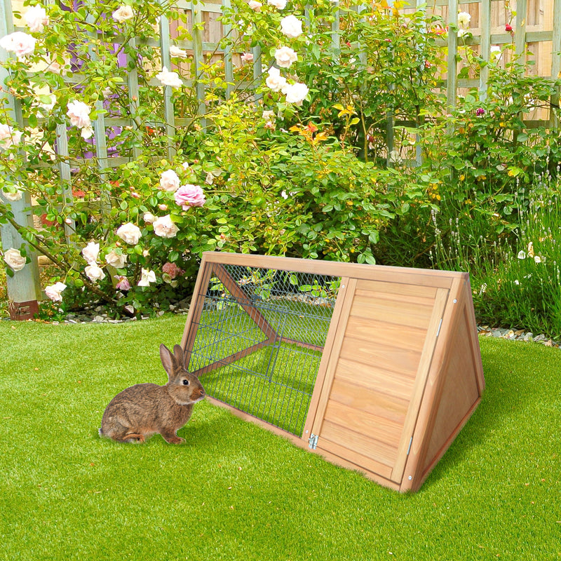46" x 24" Wooden A-Frame Outdoor Rabbit Cage Small Animal Hutch with Outside Run & Ventilating Wire, Yellow