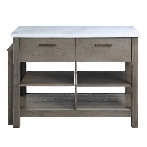 Feivel - Kitchen Island With Pull Out Table - Marble Top & Rustic Oak, photo 6 of 6