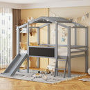 Loft House Bed With Ladder And Slide, With board And Light Strip On The Roof by HouseOfZazla