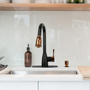 Two-Tone Matte Black & Rose Gold Pull Out Kitchen Faucet with Deck Plate, Single Level Solid Brass Kitchen Sink Faucets with Pull Down Sprayer - AK455BLRG