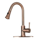 Copper Pull Out Kitchen Faucet with Deck Plate, Single Level Solid Brass Kitchen Sink Faucets with Pull Down Sprayer-AK96466C