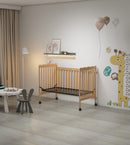 3-In-1 Convertible Crib In Natural, Made Of Sustainable Pinewood, Non-Toxic Finish, Comes With Locking Wheels, Wooden Nursery Furniture
