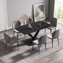 63" Artificial Stone Black Curved Black Metal Leg Dining Table - Black by HouseOfZazla
