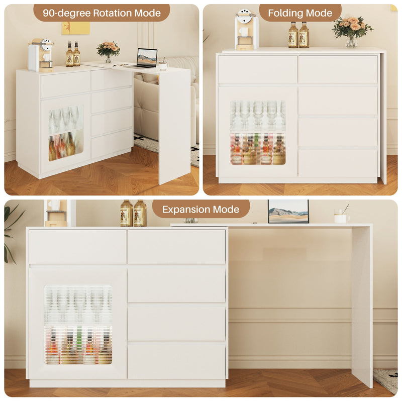 44"-85" Extendable Sofa Bar Table Cabinet Behind Couch Pub Table with LED