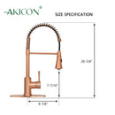 Copper Kitchen Faucet with Soap Dispenser, Single Handle Solid Brass High Arc Pull Down Sprayer Head Kitchen Sink Faucets with Deck Plate