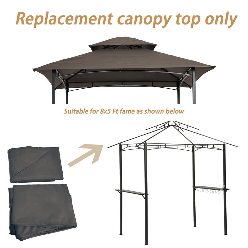 8x5Ft Grill Gazebo Replacement Canopy,Double Tiered BBQ Tent Roof Top Cover