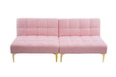 71" Convertible sofa bed futon with gold metal legs teddy fabric (Pink)