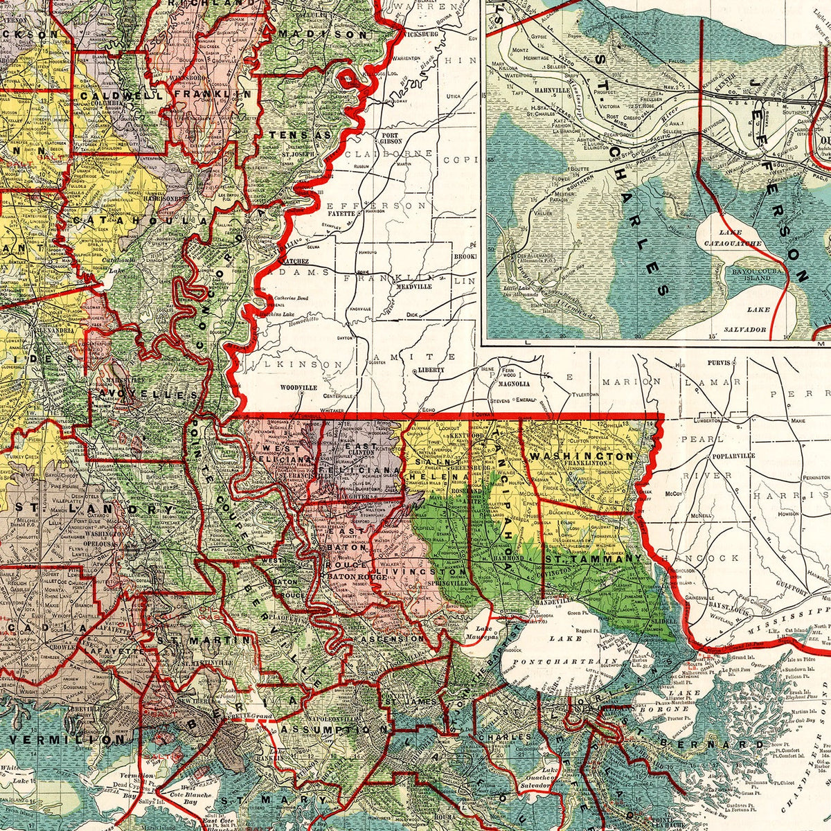 Vintage Map of Louisiana 1908, photo 2 of 5