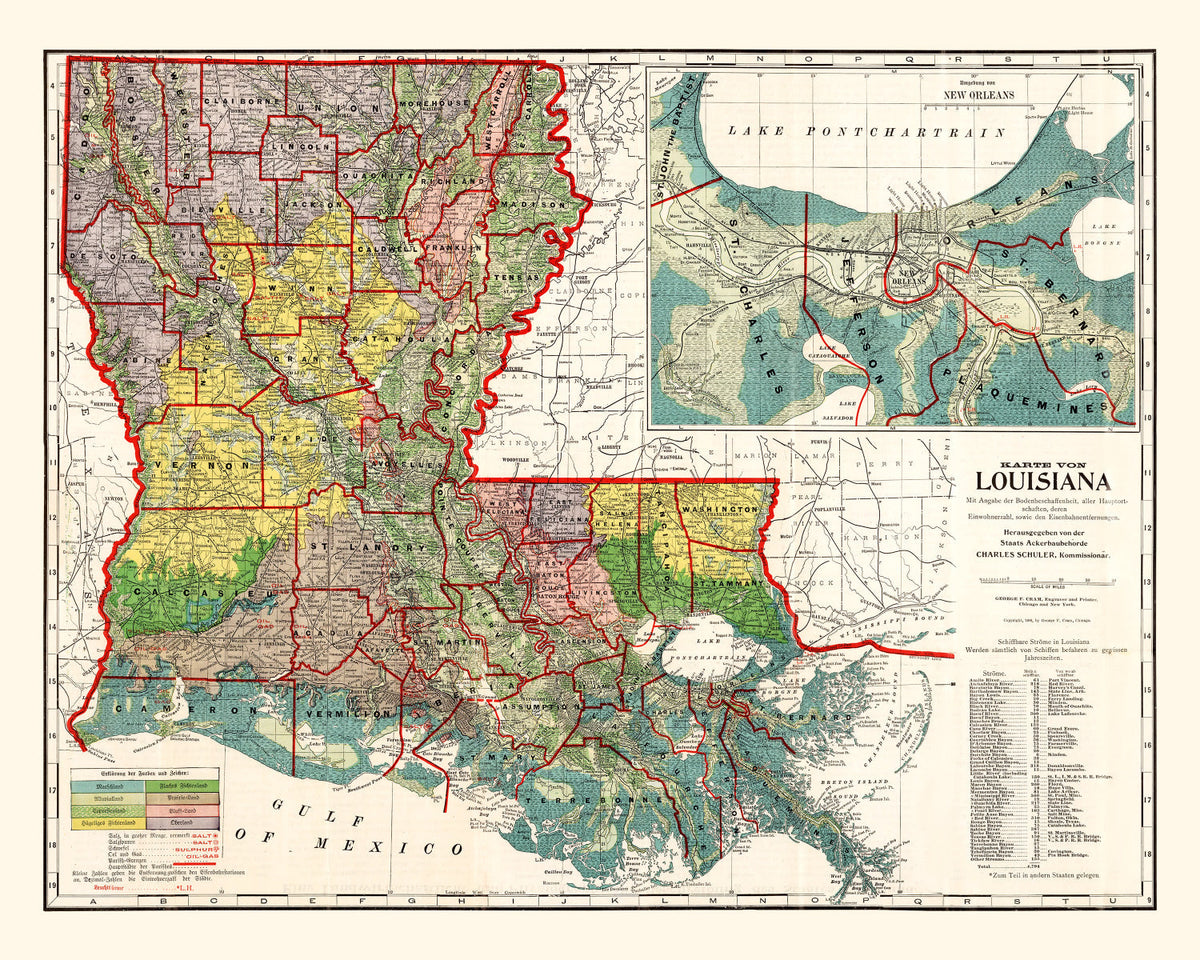 Vintage Map of Louisiana 1908, photo 5 of 5