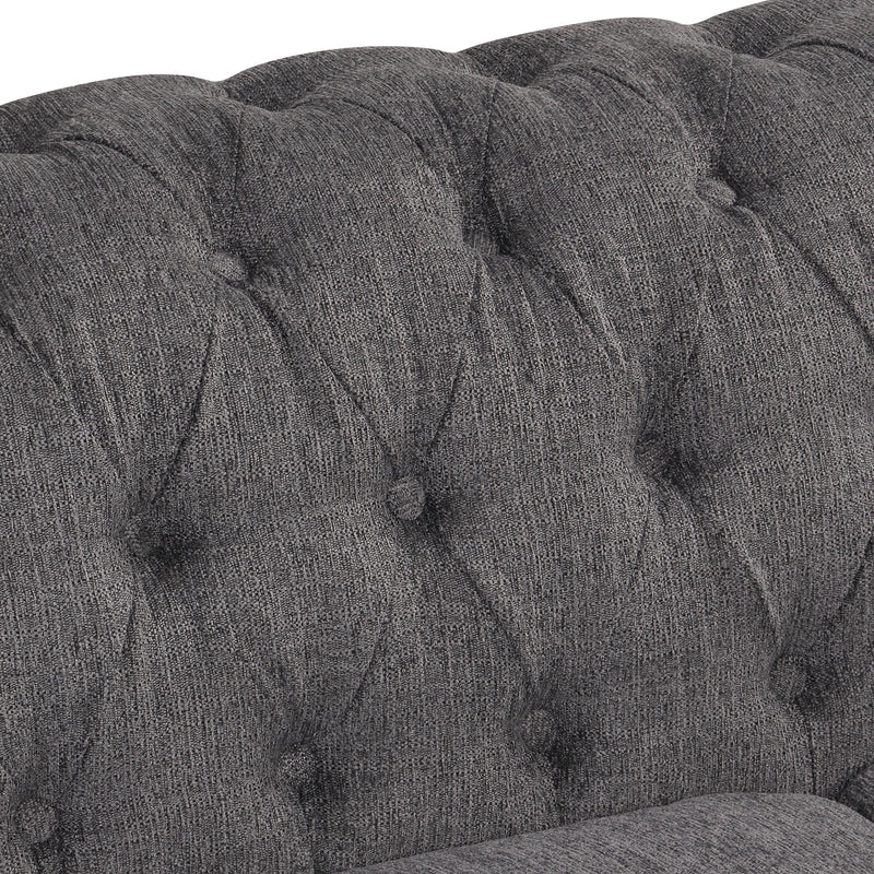 60" modern sofa Dutch plush upholstered sofa, solid wood legs, buttoned tufted backrest, gray