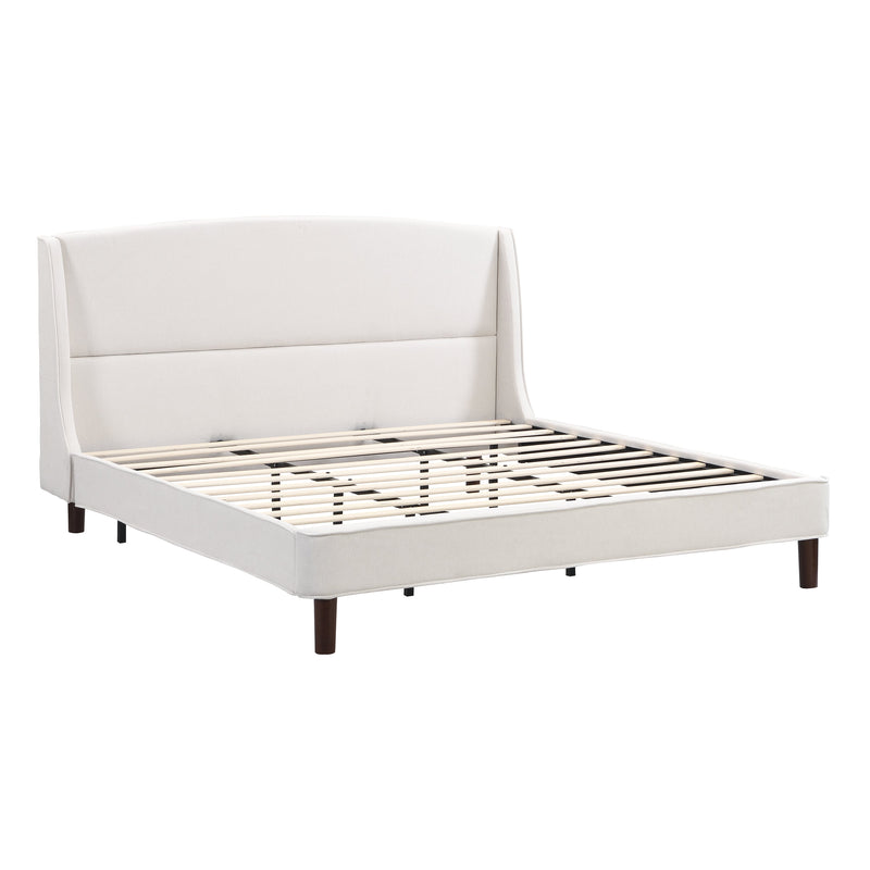 King Size Bed Frame Upholstered Platform Bed with Wingback Headboard,Beige