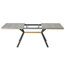 62.99"- 78.74"Retro Rectangular Stretch Table, Grey Carole Top, Black Embossed Center Plate, Walnut Color Beam, Black Fine Sand iron Foot Base Dining Table
