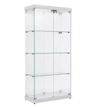 4-Tier Glass Display Cabinet, Double Door Glass Cabinet, Four Partitions, Two Locks, Floor Standing Storage Cabinet for Living Room, Bedroom, Showroom and Office, White, 31.5"L x 14.2"W x 66.3"H