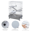 4-Tier 32" Small Animal Metal Cage Height Adjustable with Lockable Casters Grilles Pull-out Tray for Rabbit Chinchilla Ferret Bunny Guinea Pig Squirrel Hedgehog (GREY)